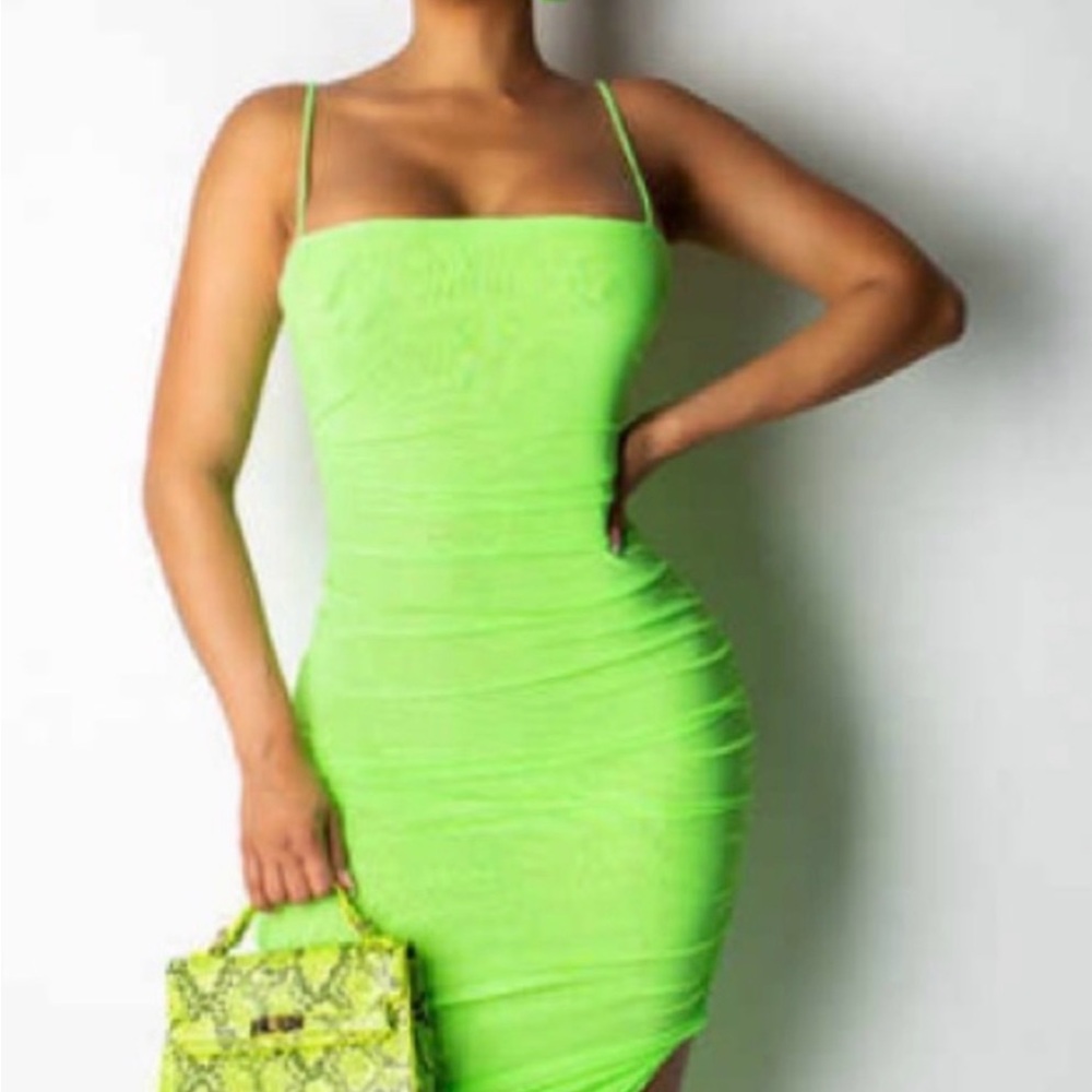 NWOT Missguided Neon Lime Bodycon Spaghetti-Strap Midi Dress